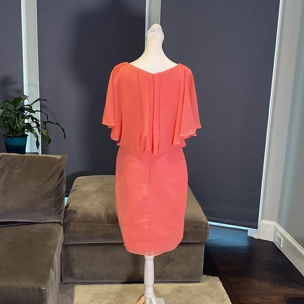 Women’s Chiffon Knee Length Dress with Draping Sleeves & Zip Up Back Size 12